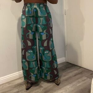 AKIRA- Neoprene Abstract Medusa Wide-Leg Pants